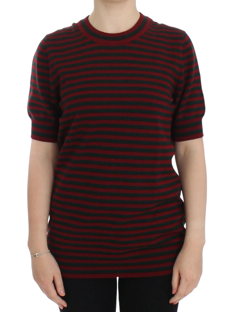 Red Gray Cashmere Short Sleeve Sweater