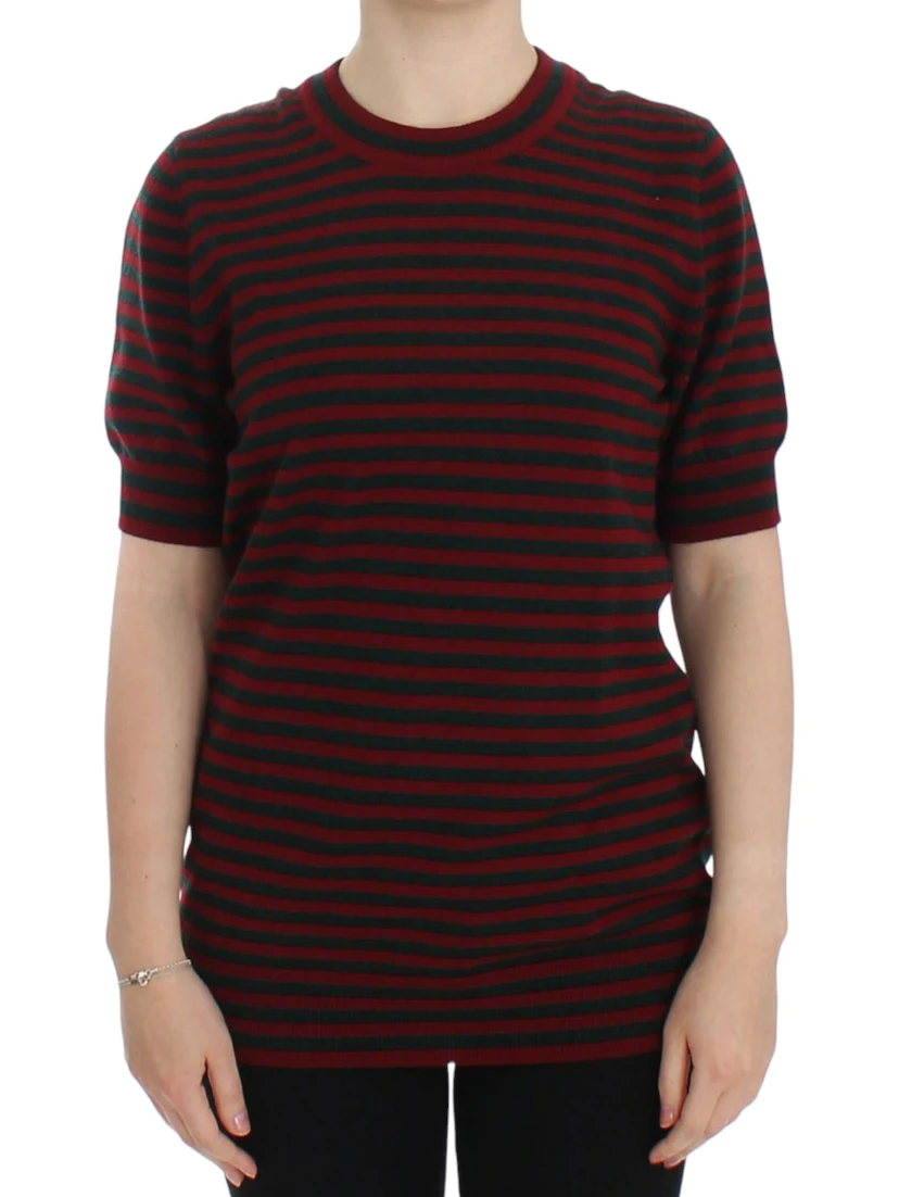 Red Gray Cashmere Short Sleeve Sweater