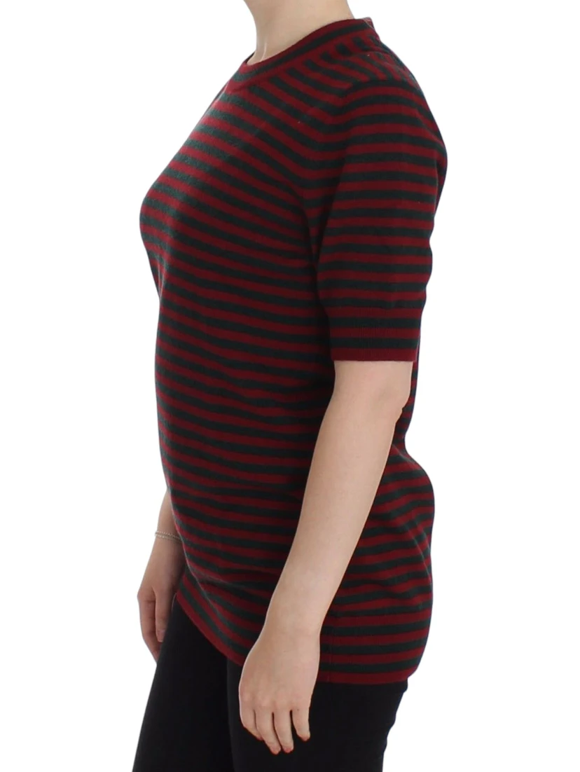 Red Gray Cashmere Short Sleeve Sweater