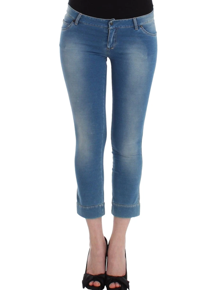 Women Beachwear Jeans Capri Cropped Pants In Blue