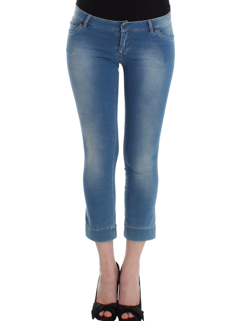 Women Beachwear Jeans Capri Cropped Pants In Blue