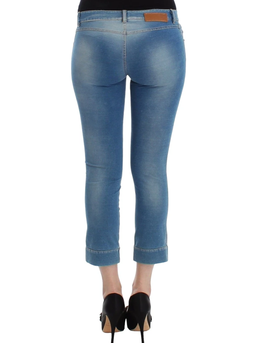 Women Beachwear Jeans Capri Cropped Pants In Blue