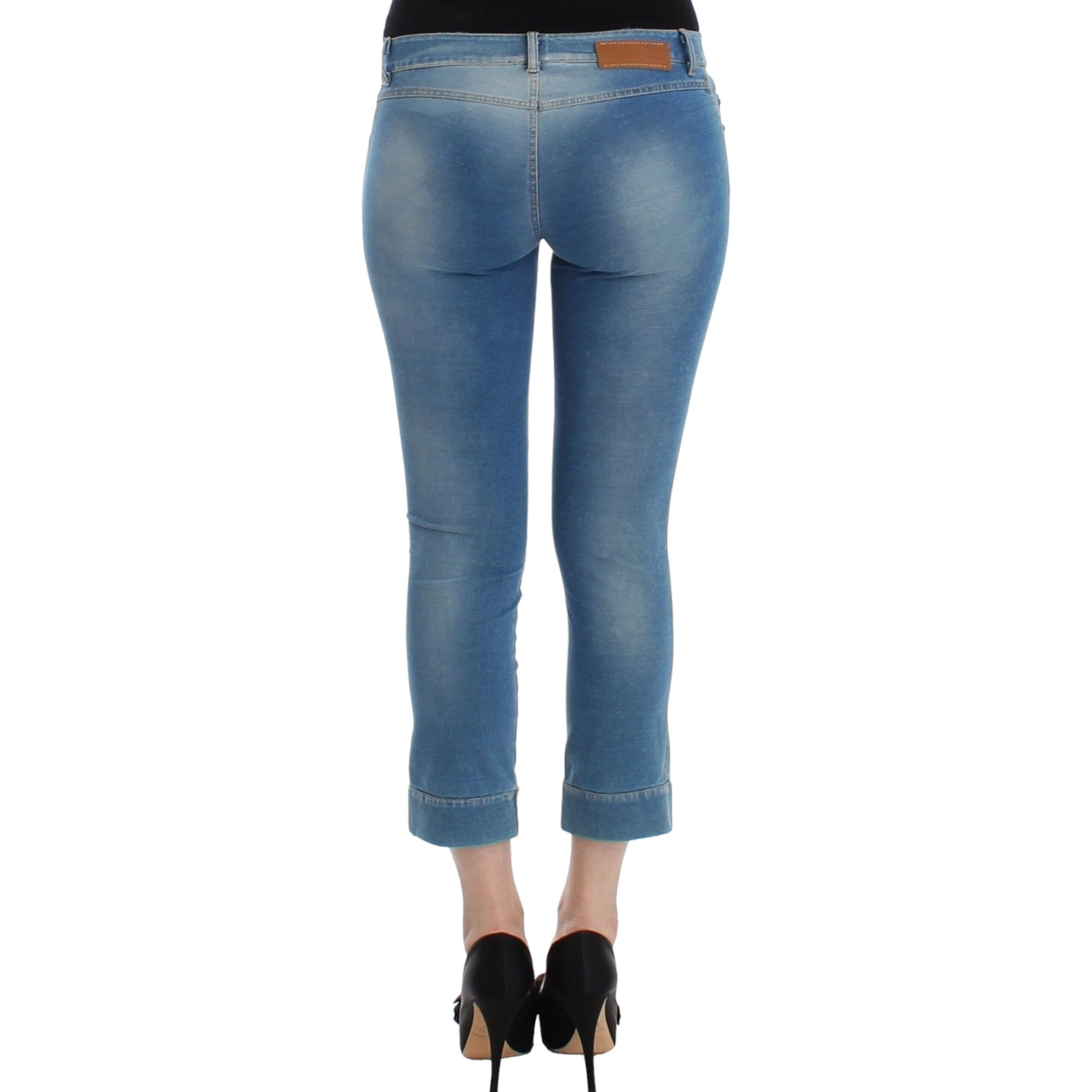 Women Beachwear Jeans Capri Cropped Pants In Blue