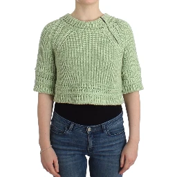 Women Cropped Knit Sweater In Green