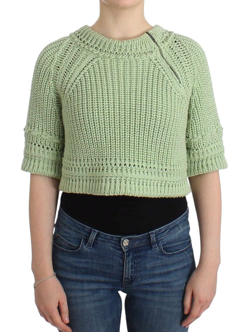 Women Cropped Knit Sweater In Green
