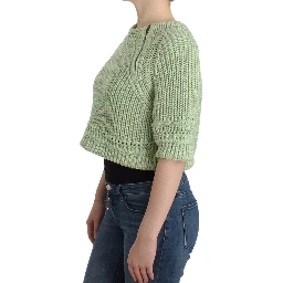 Women Cropped Knit Sweater In Green