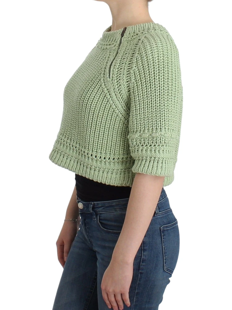 Women Cropped Knit Sweater In Green alternative