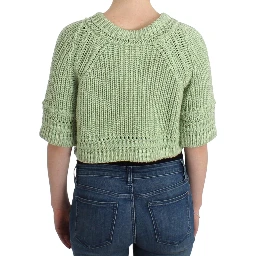 Women Cropped Knit Sweater In Green