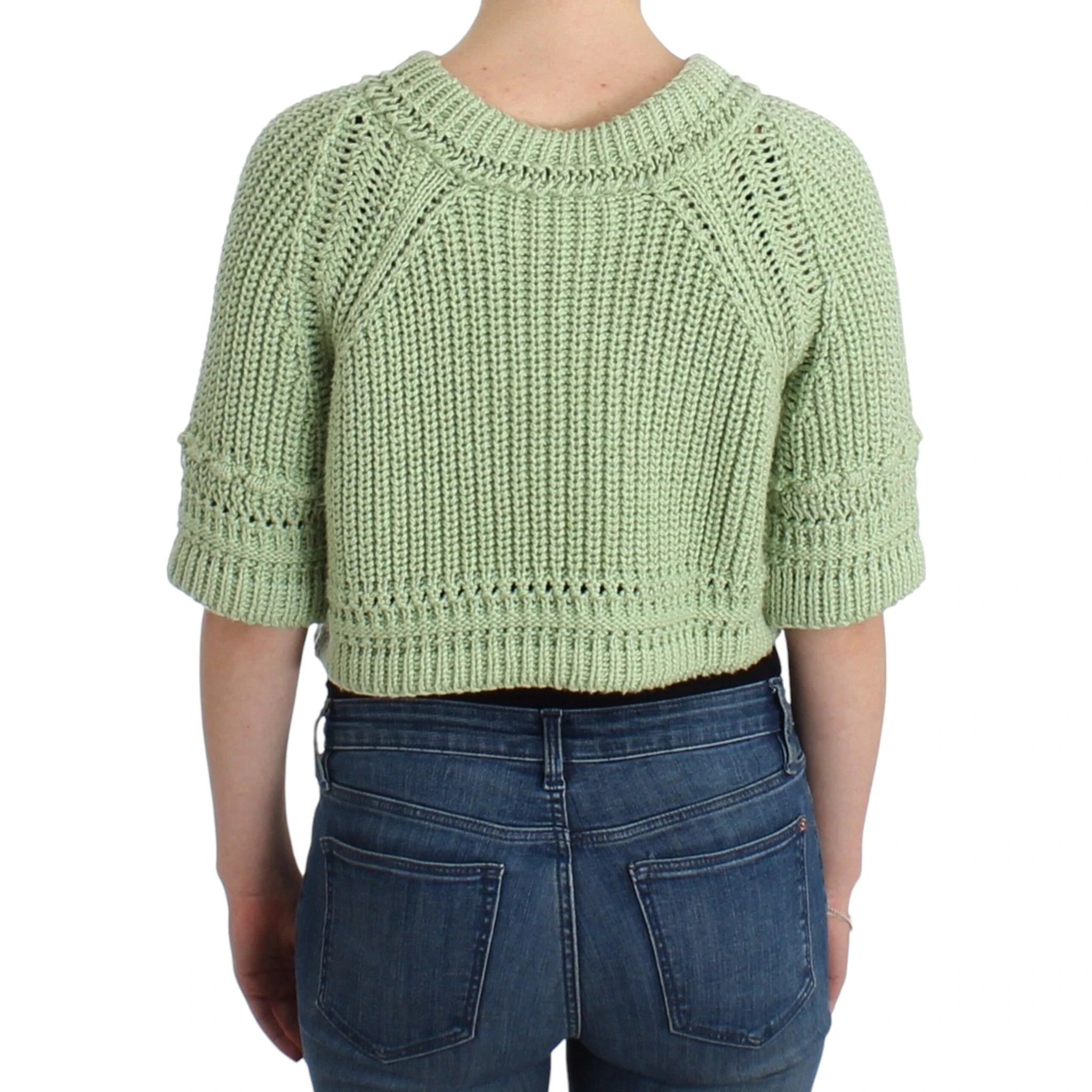 Women Cropped Knit Sweater In Green