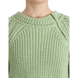 Women Cropped Knit Sweater In Green