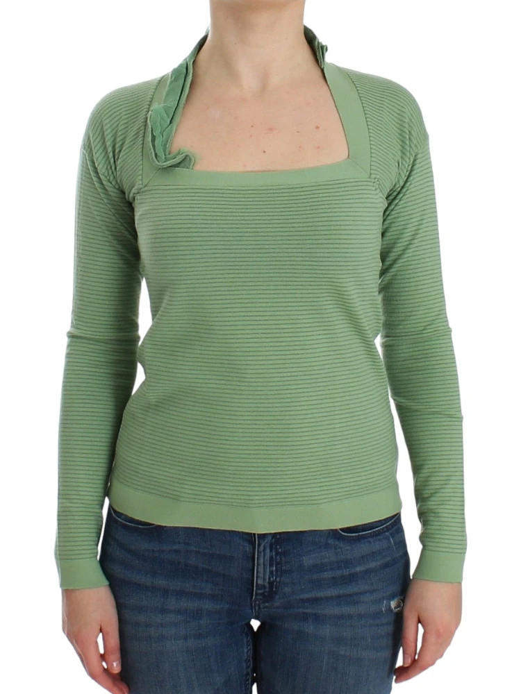 Women Wool Blend Striped Long Sleeve Sweater In Green