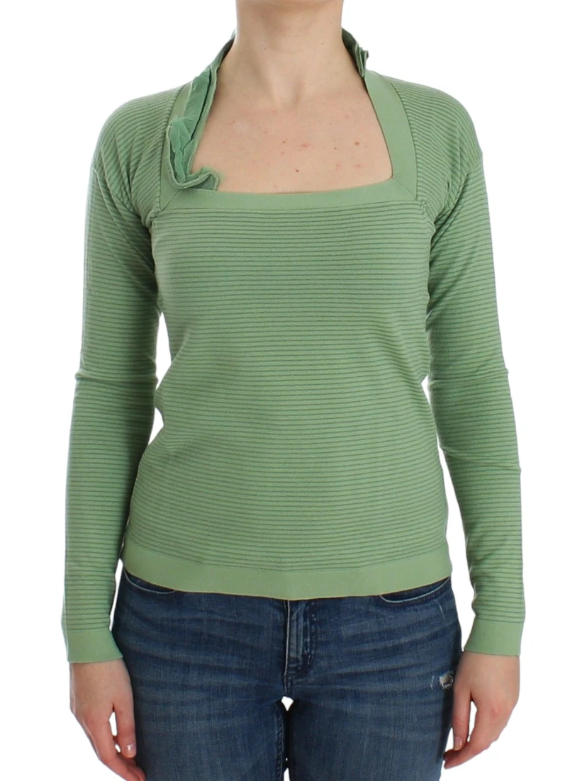 Women Wool Blend Striped Long Sleeve Sweater In Green