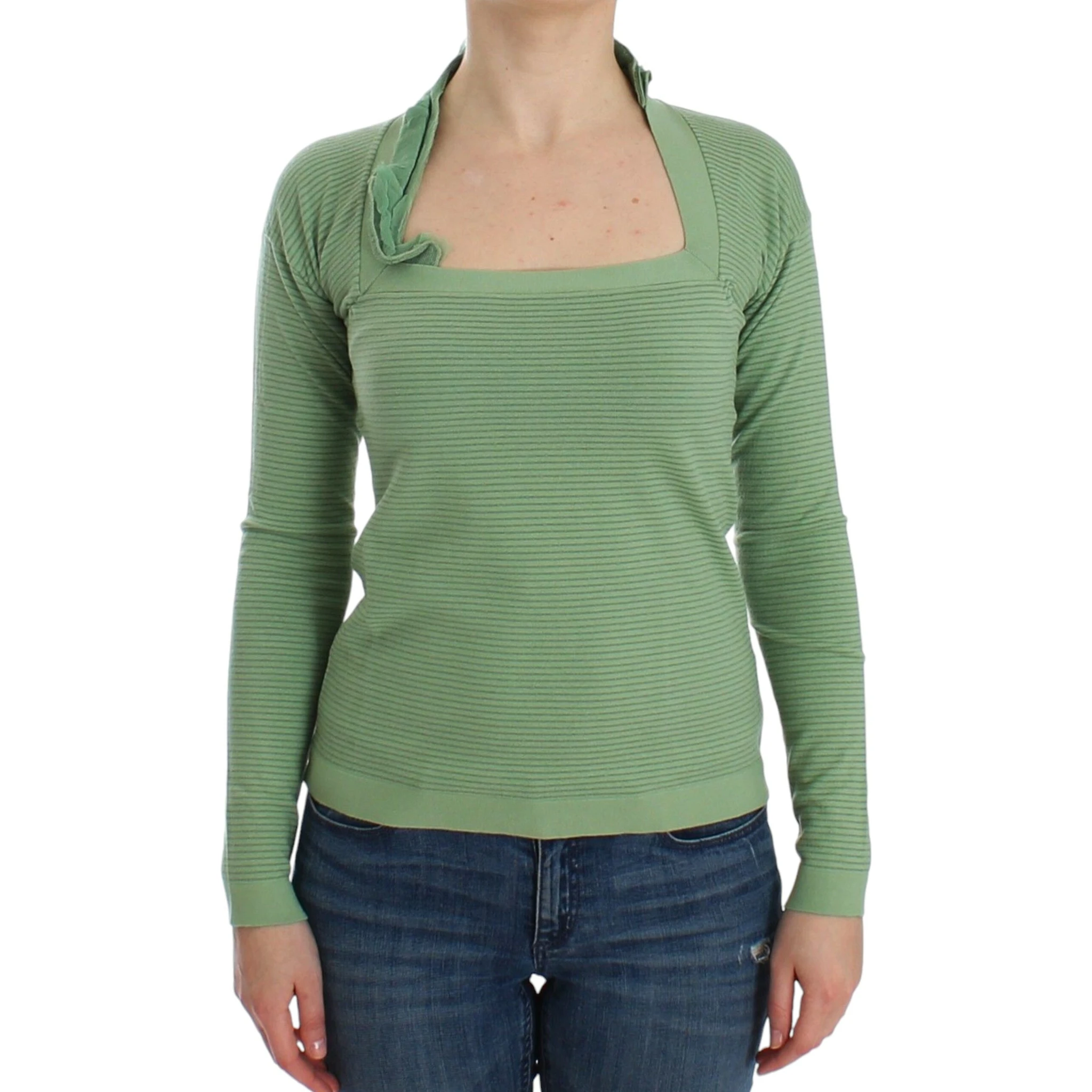 Women Wool Blend Striped Long Sleeve Sweater In Green
