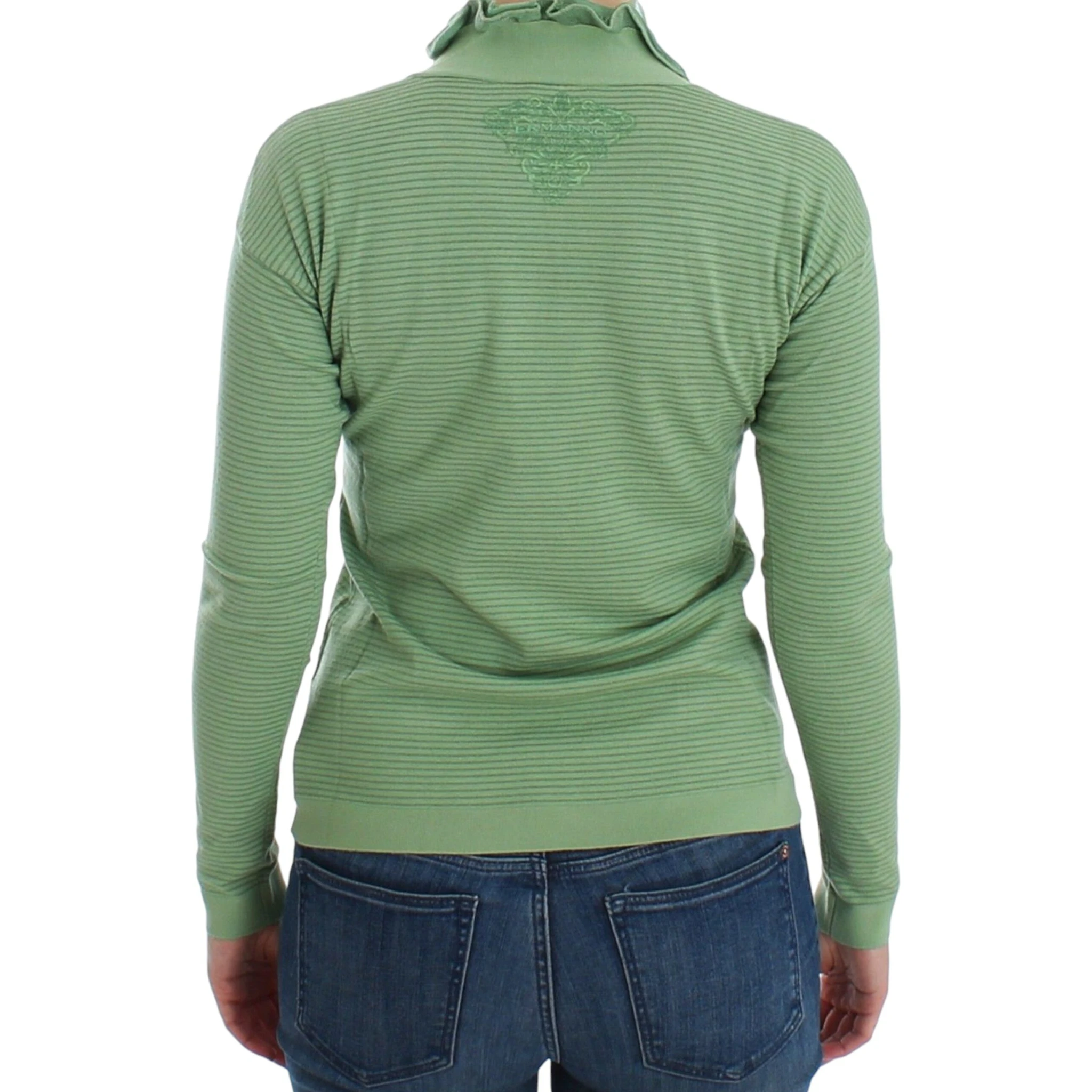 Women Wool Blend Striped Long Sleeve Sweater In Green