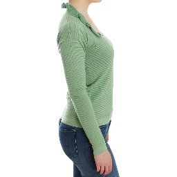 Women Wool Blend Striped Long Sleeve Sweater In Green