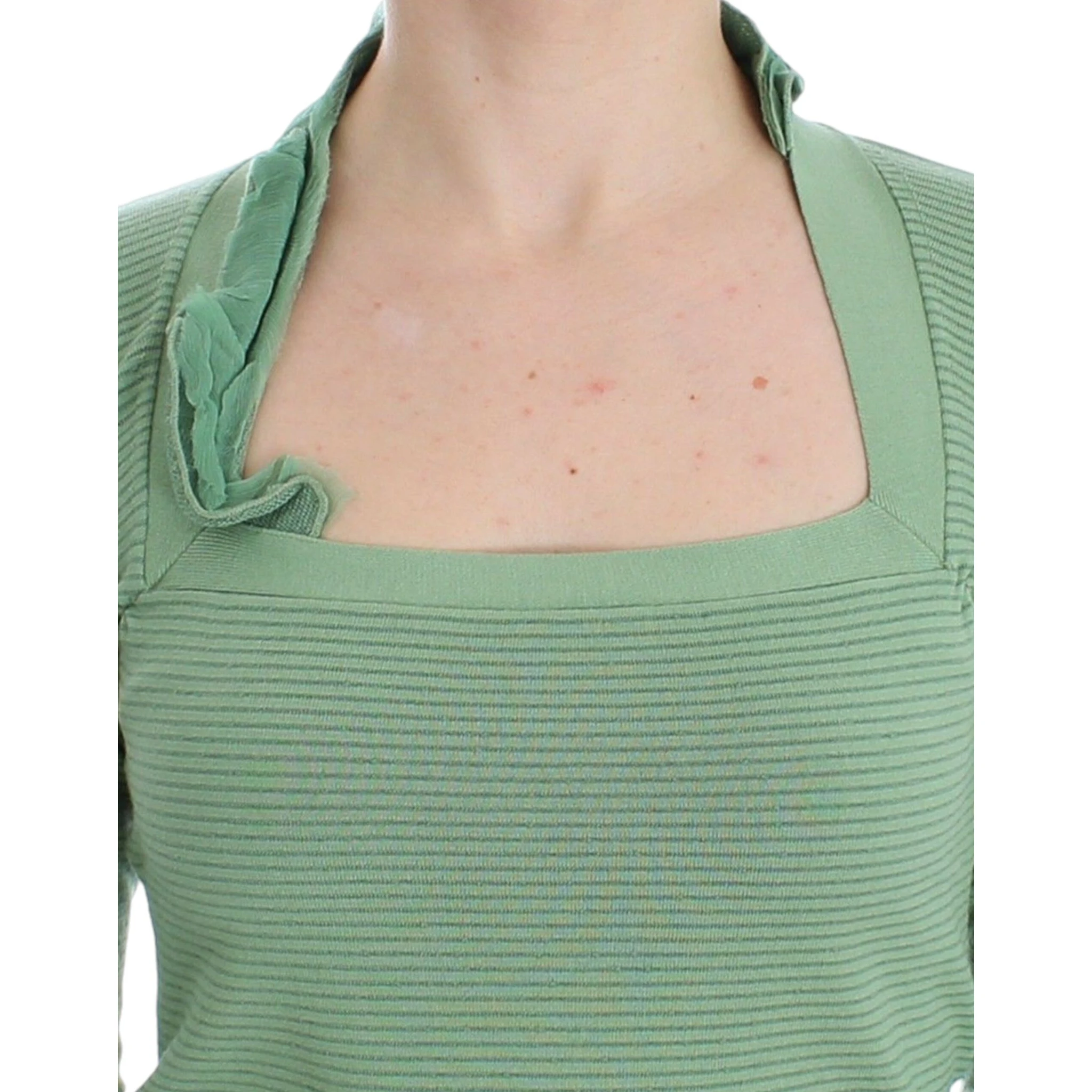 Women Wool Blend Striped Long Sleeve Sweater In Green