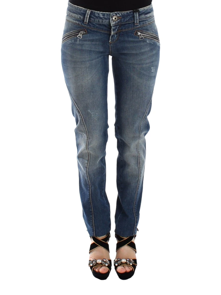 Blue Slim Jeans Denim Pants Straight Stretch