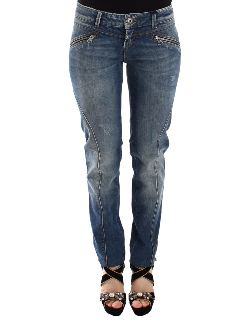 Blue Slim Jeans Denim Pants Straight Stretch