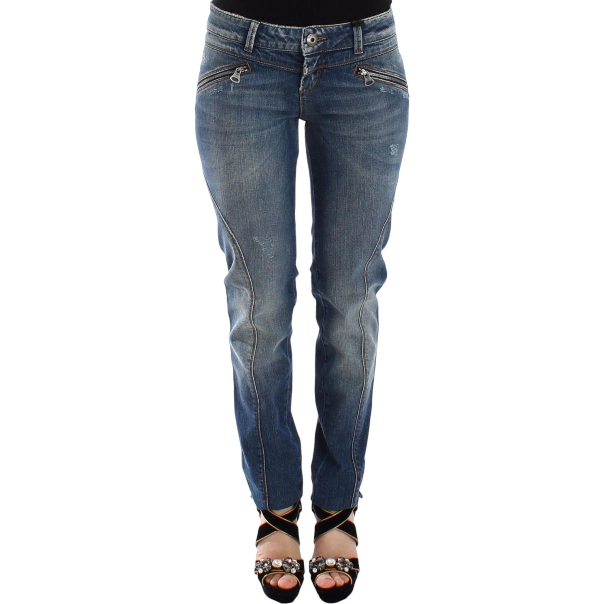Blue Slim Jeans Denim Pants Straight Stretch