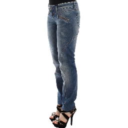 Blue Slim Jeans Denim Pants Straight Stretch