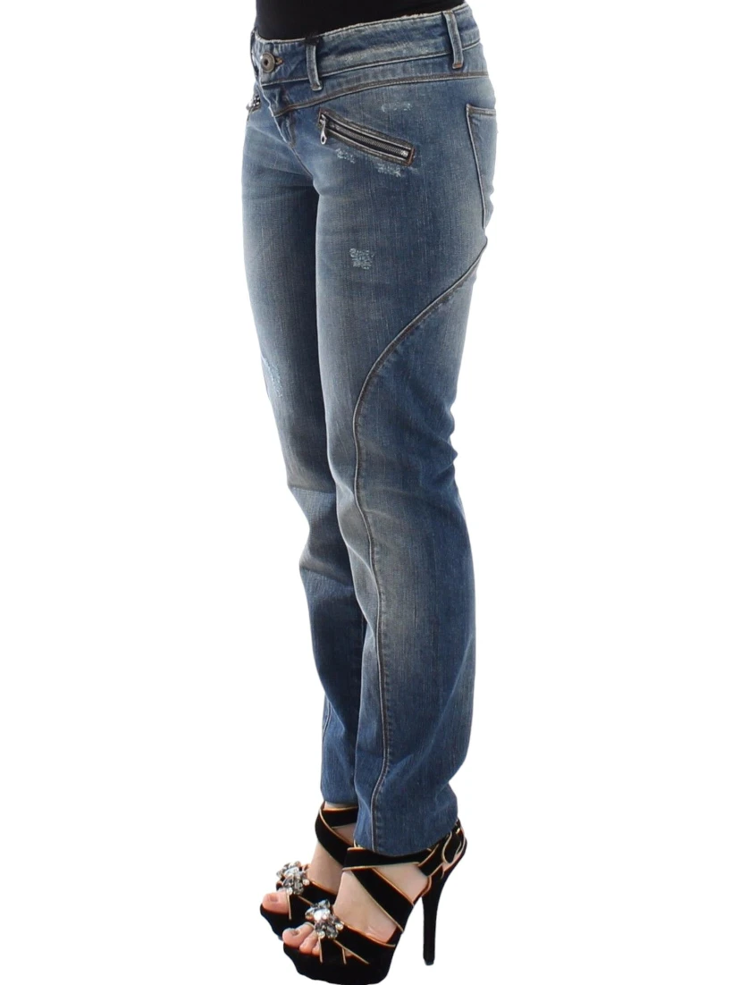 Blue Slim Jeans Denim Pants Straight Stretch