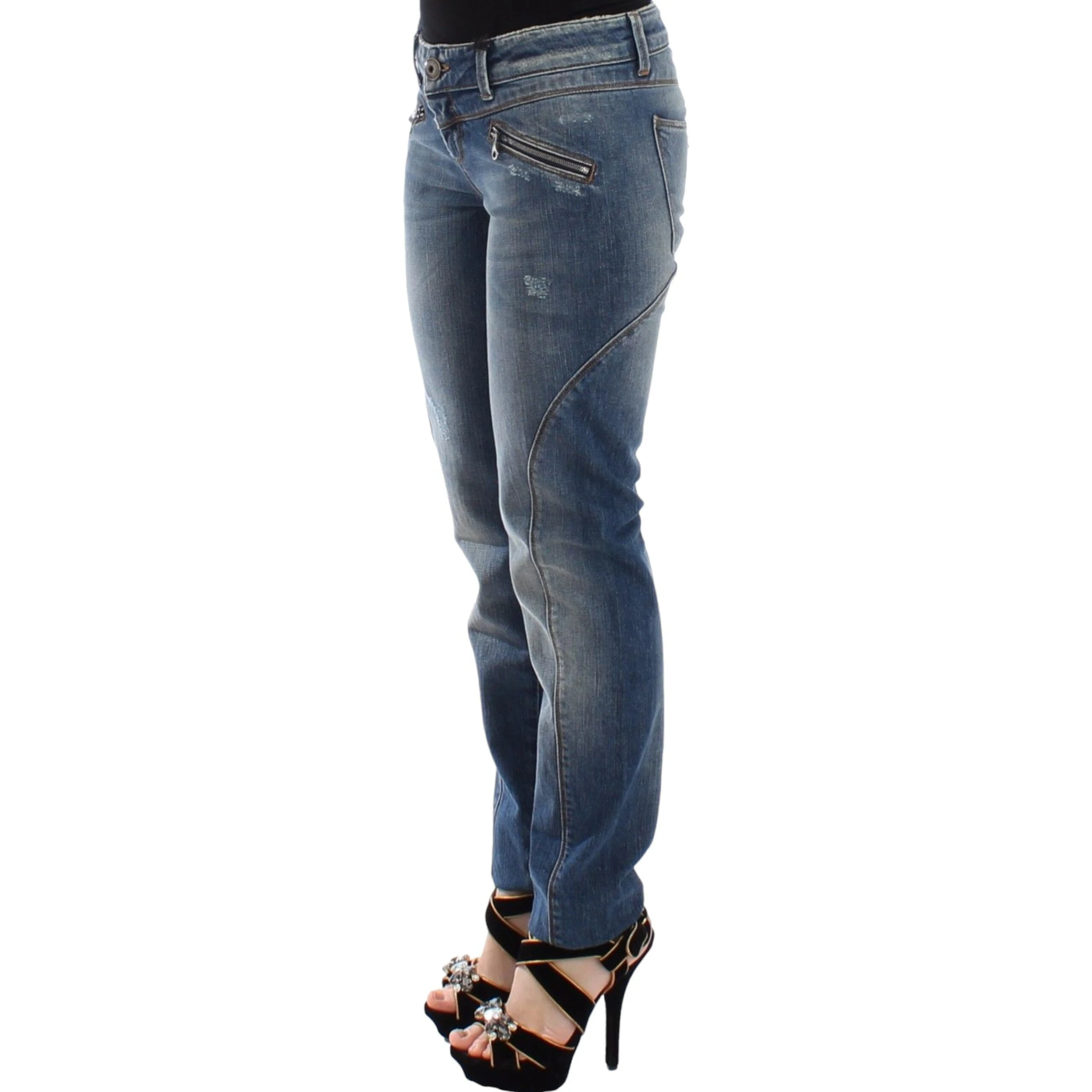 Blue Slim Jeans Denim Pants Straight Stretch