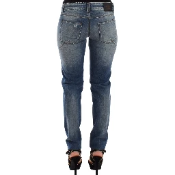 Blue Slim Jeans Denim Pants Straight Stretch