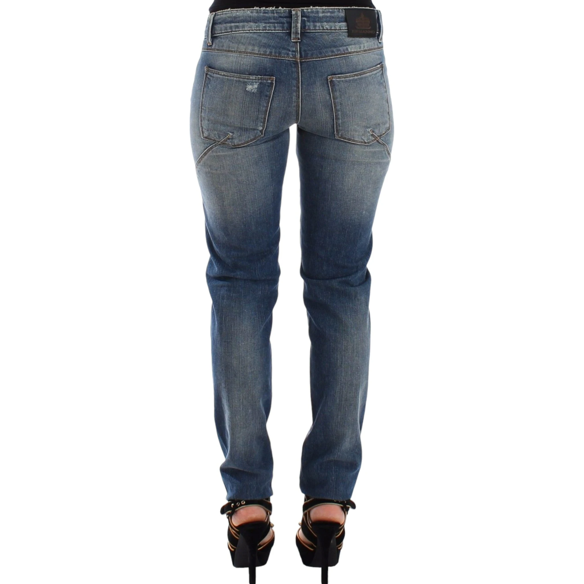 Blue Slim Jeans Denim Pants Straight Stretch