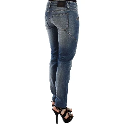 Blue Slim Jeans Denim Pants Straight Stretch