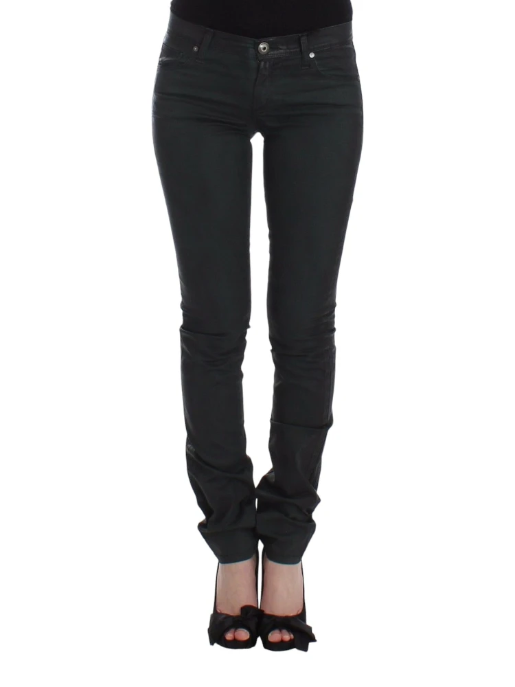 Green Slim Jeans Denim Pants Straight Leg Stretch