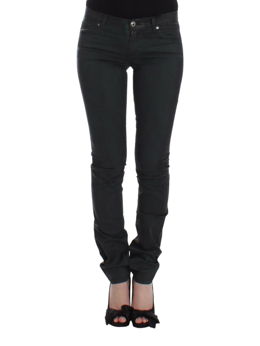 Green Slim Jeans Denim Pants Straight Leg Stretch
