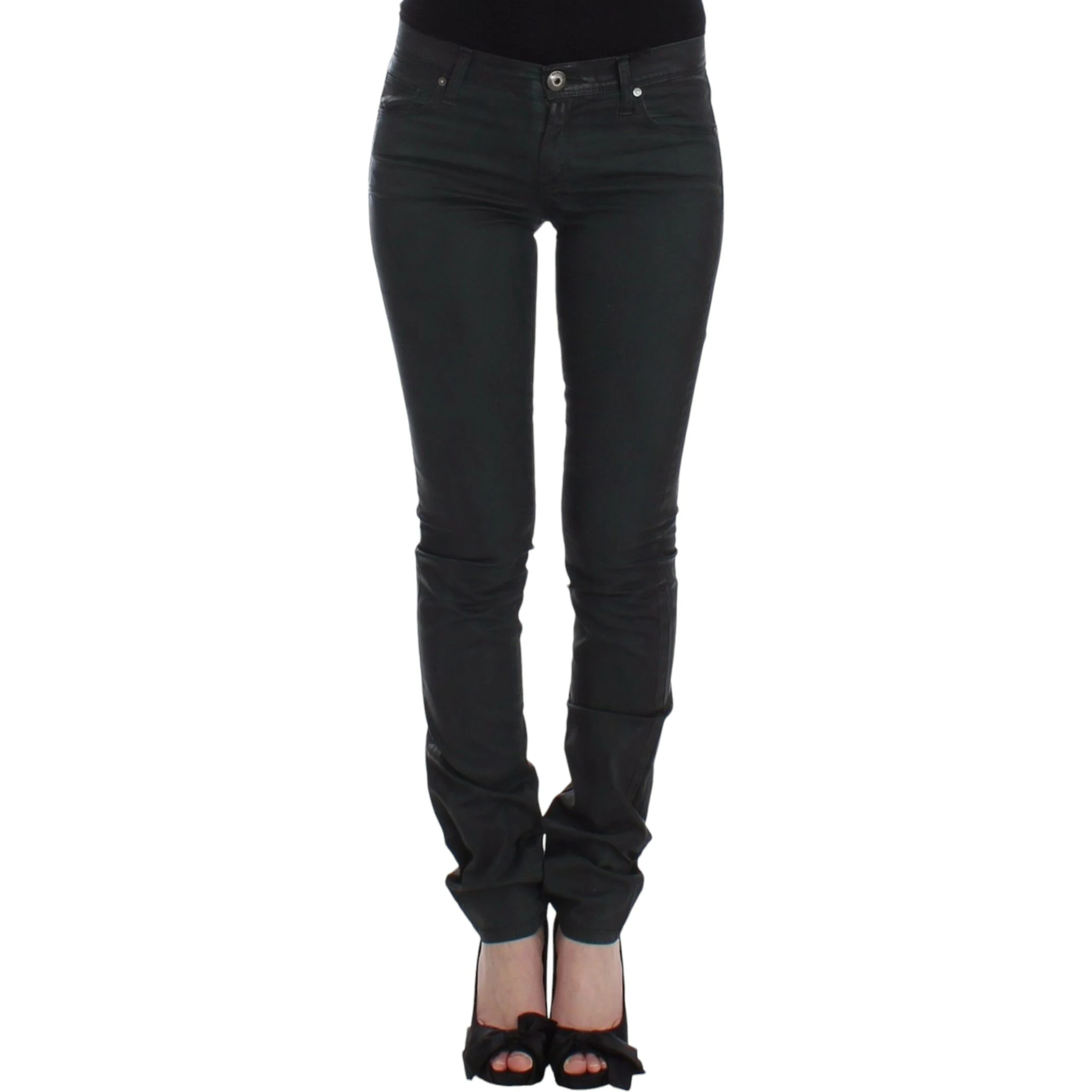 Green Slim Jeans Denim Pants Straight Leg Stretch