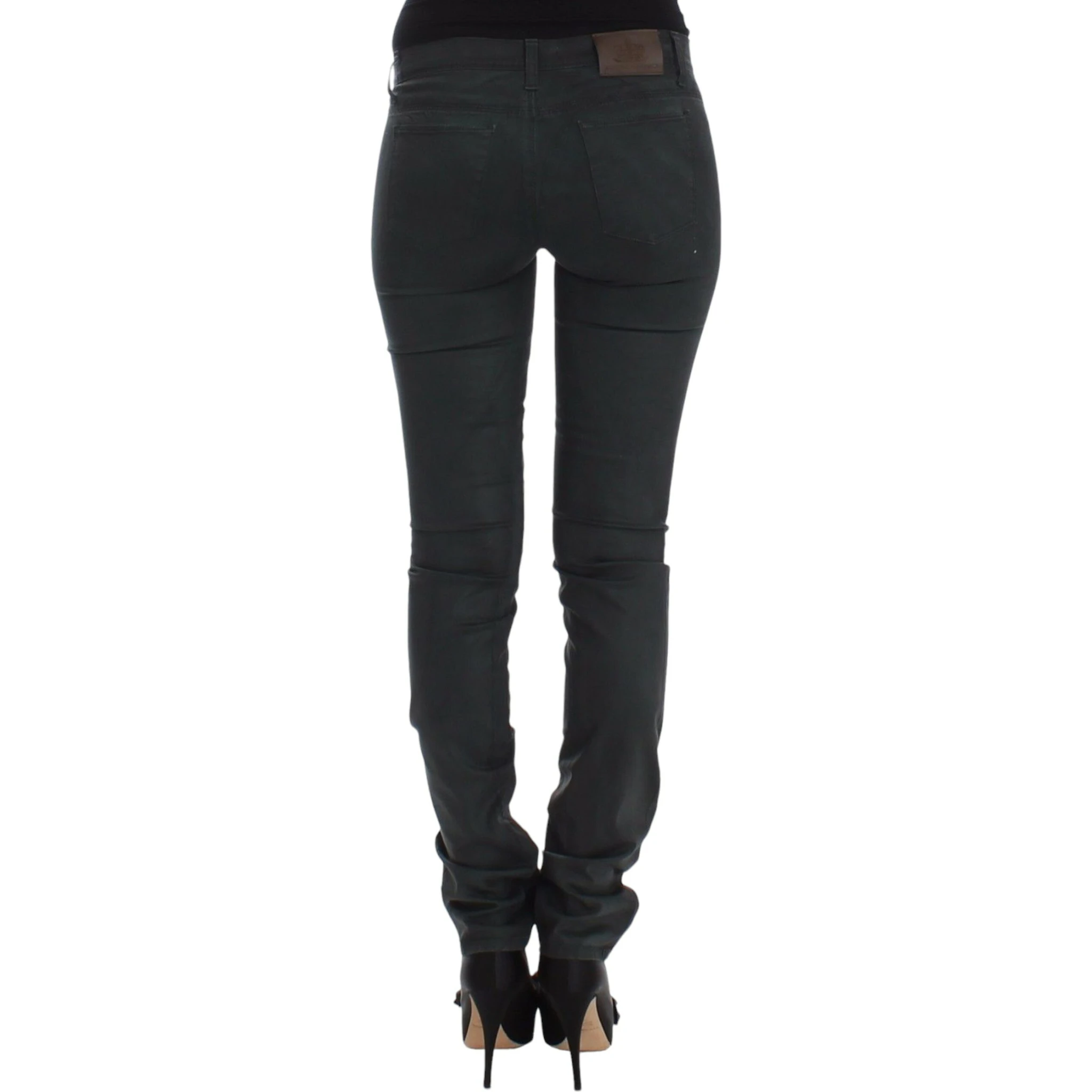 Green Slim Jeans Denim Pants Straight Leg Stretch
