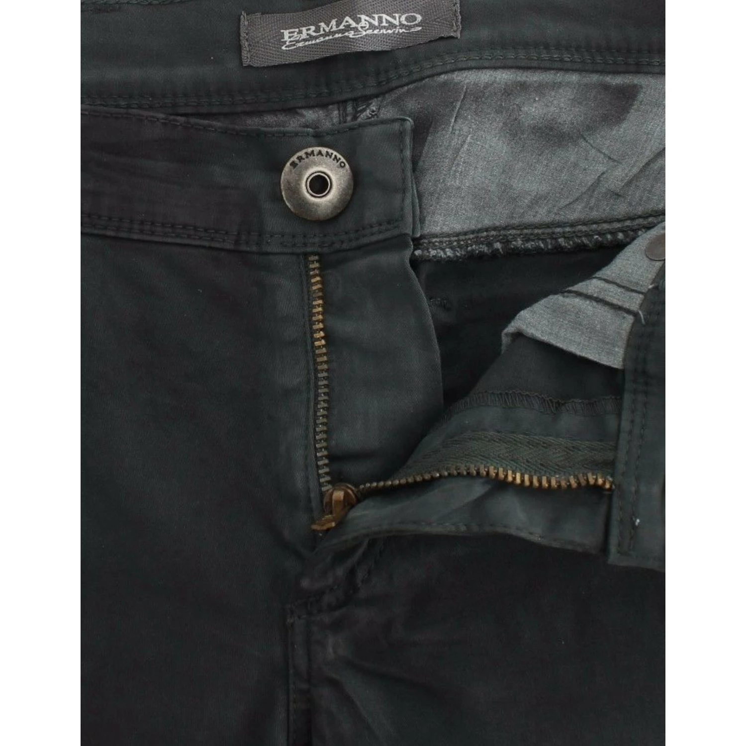 Green Slim Jeans Denim Pants Straight Leg Stretch