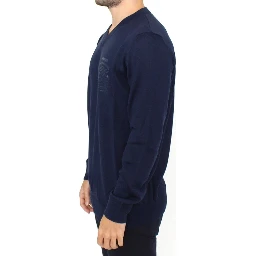 Blue Wool Blend V-neck Pullover Sweater