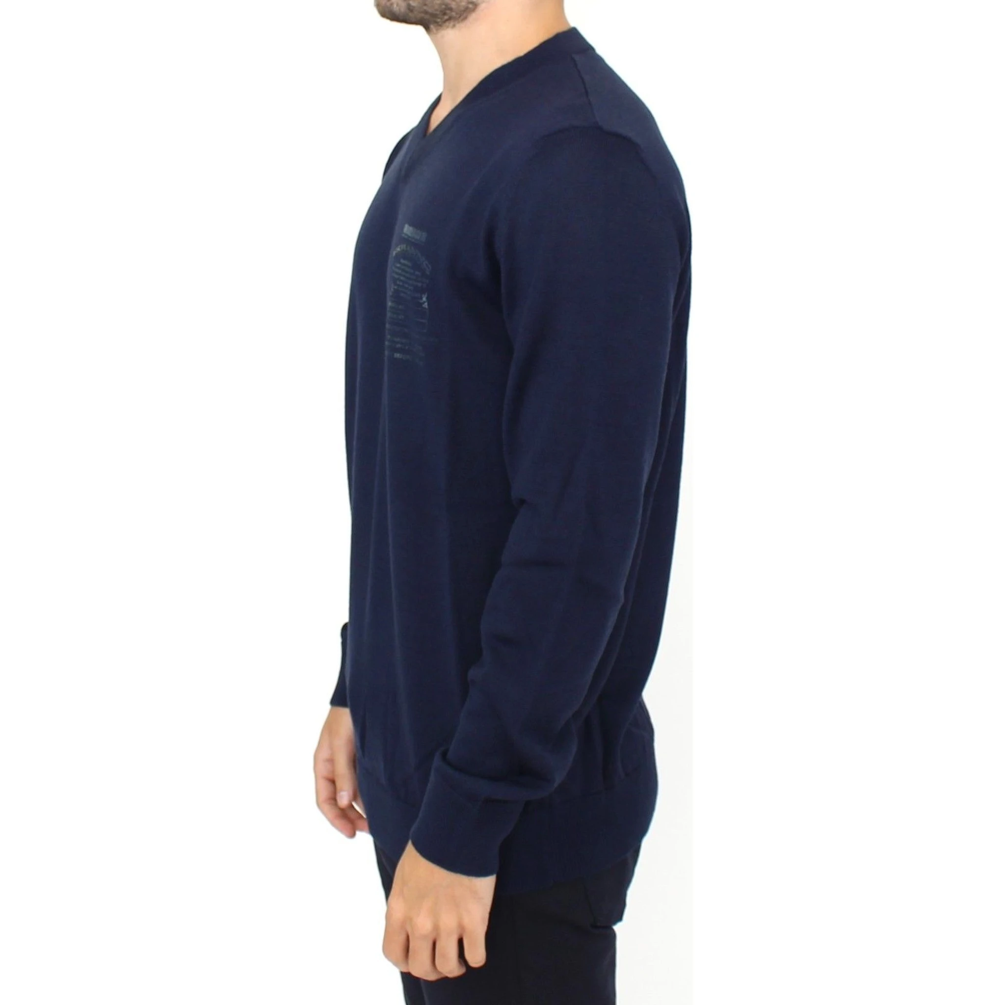 Blue Wool Blend V-neck Pullover Sweater
