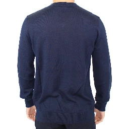 Blue Wool Blend V-neck Pullover Sweater