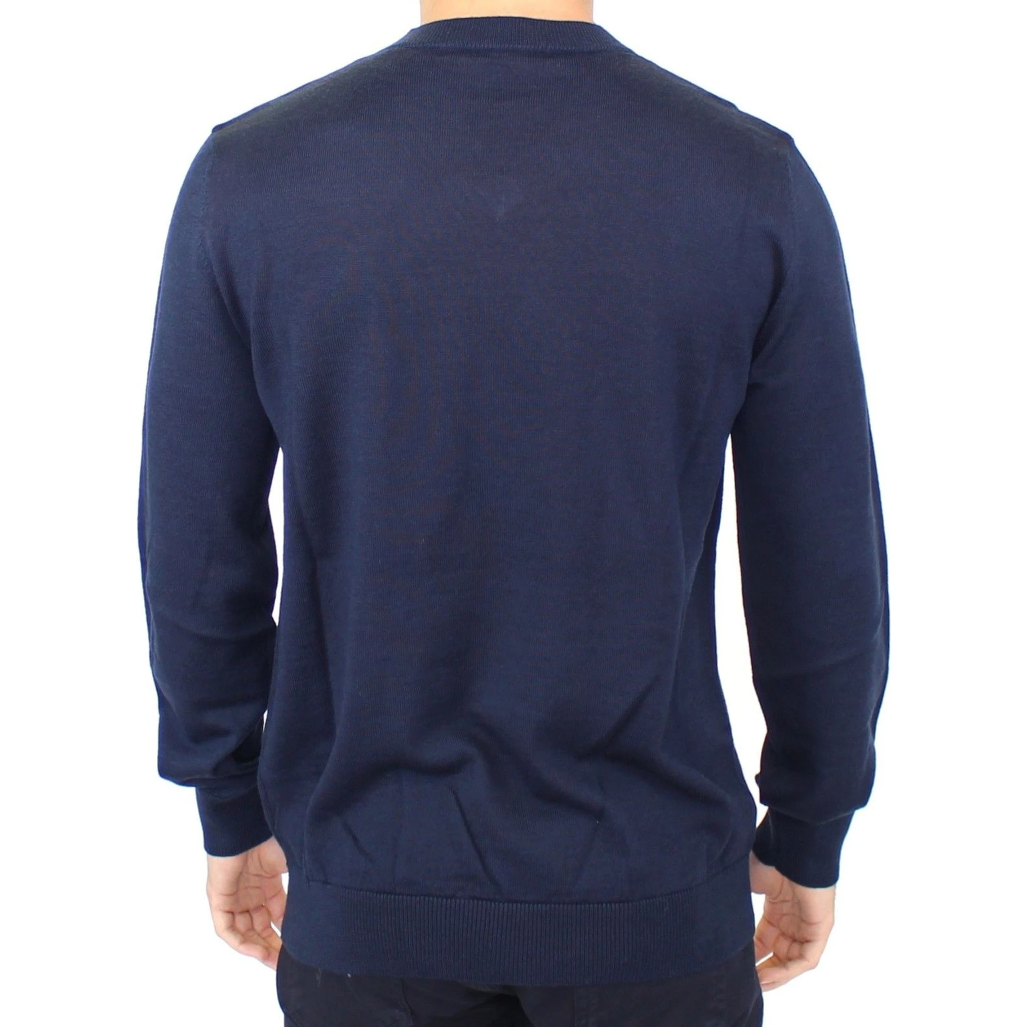 Blue Wool Blend V-neck Pullover Sweater