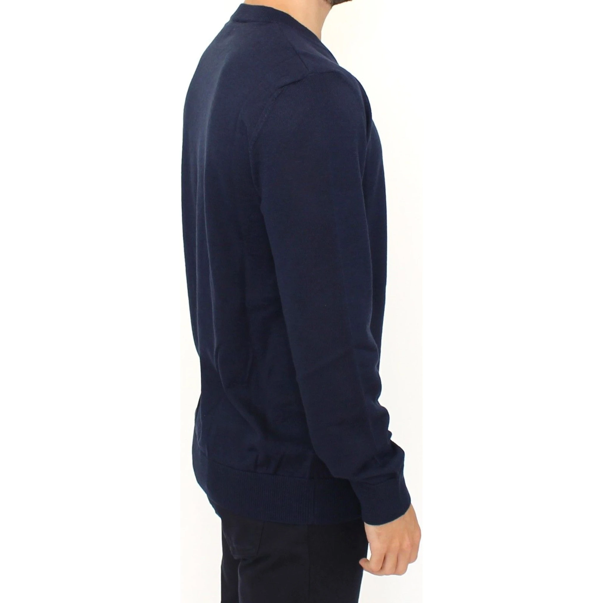Blue Wool Blend V-neck Pullover Sweater