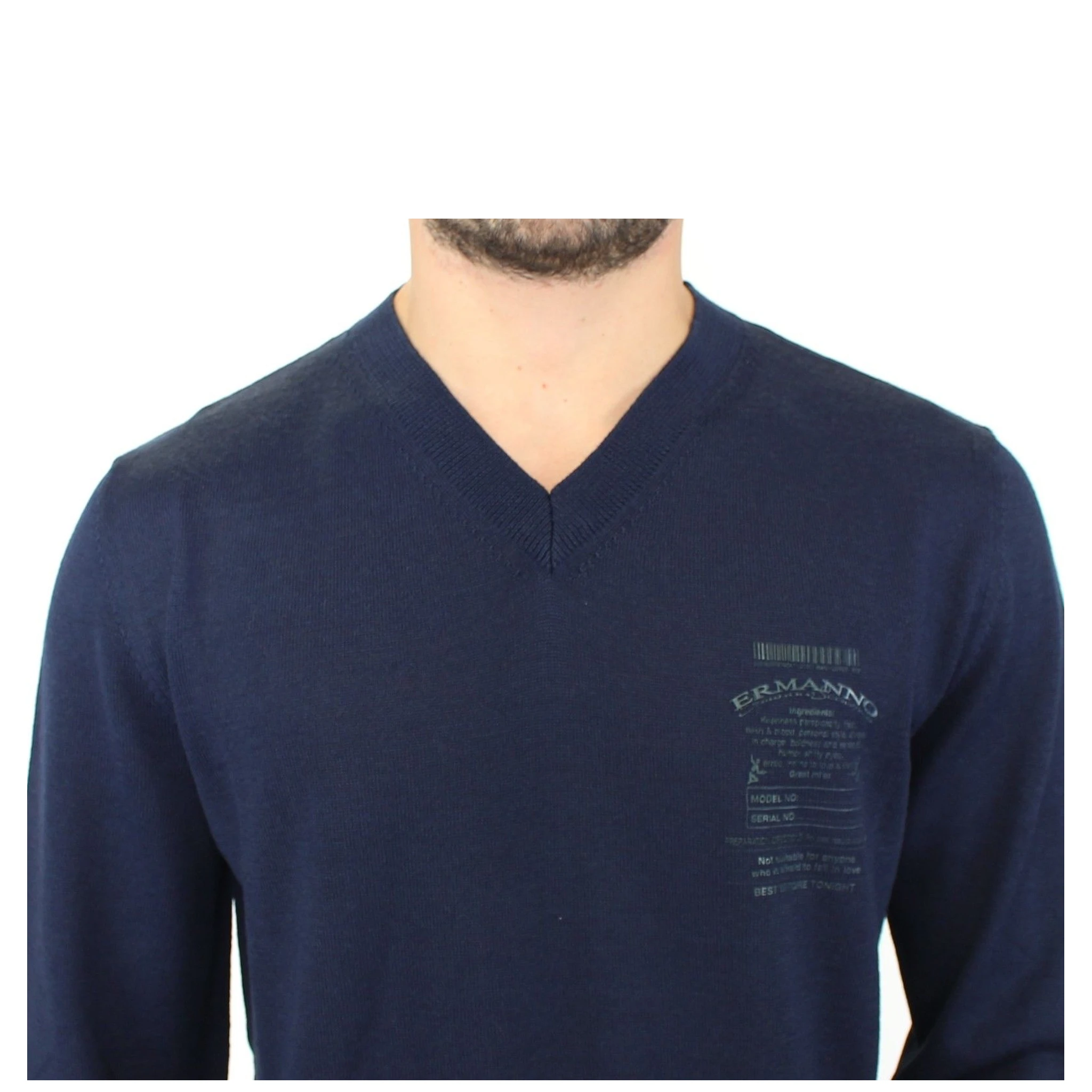 Blue Wool Blend V-neck Pullover Sweater