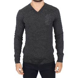 Gray Wool Blend V-neck Pullover Sweater