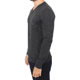 Gray Wool Blend V-neck Pullover Sweater