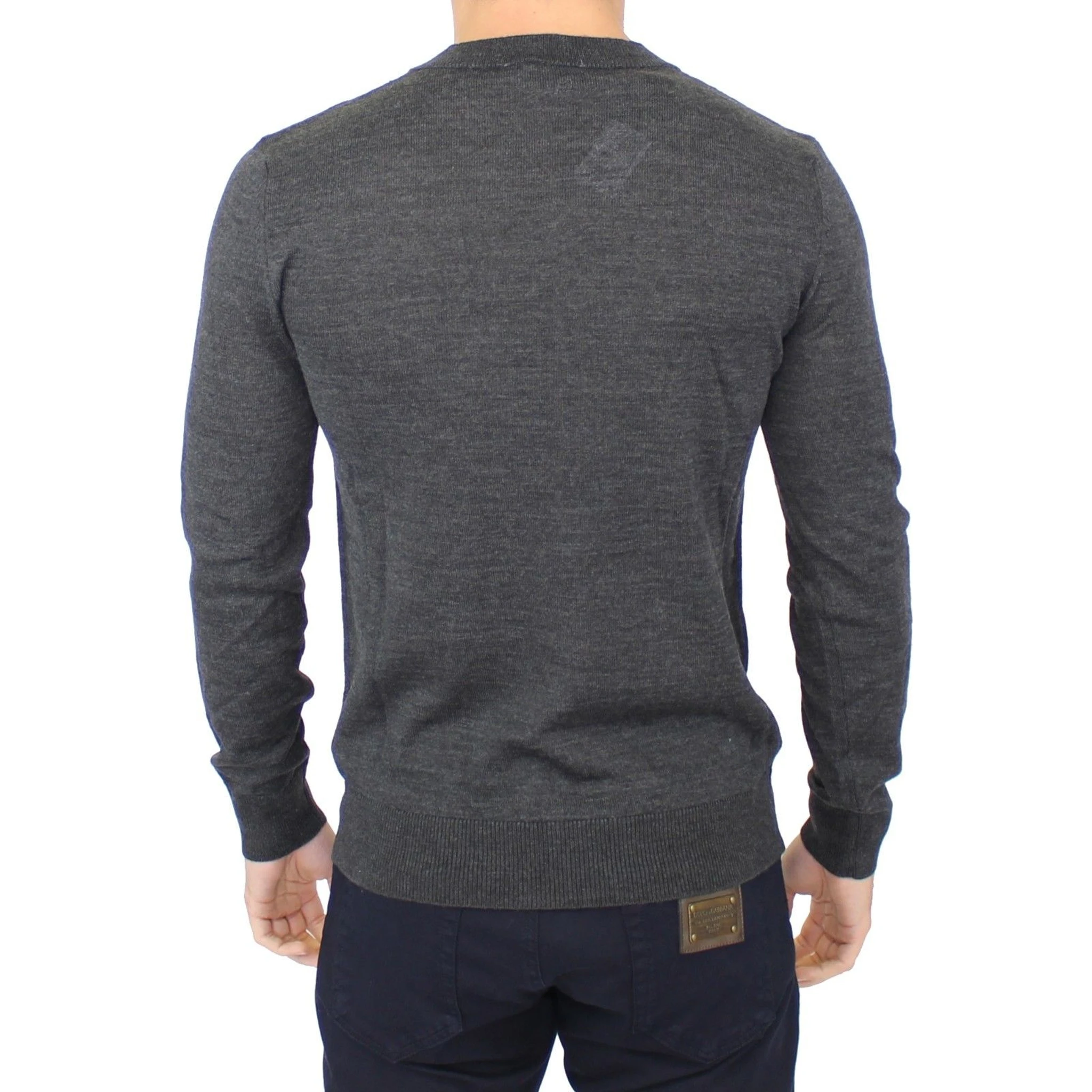 Gray Wool Blend V-neck Pullover Sweater