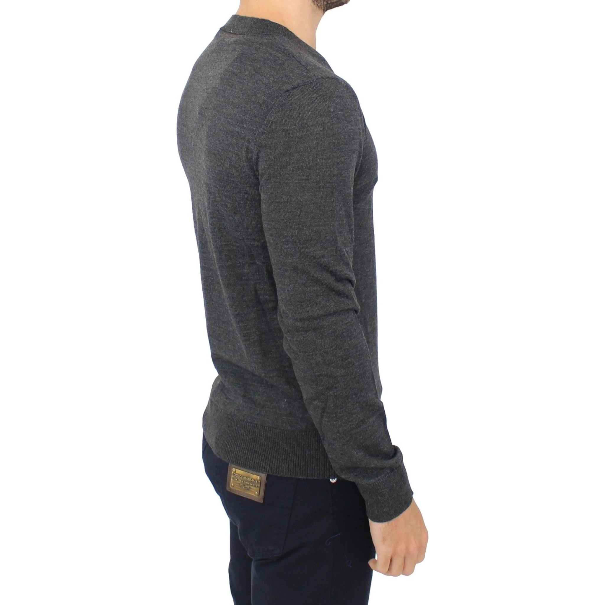 Gray Wool Blend V-neck Pullover Sweater