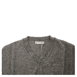 Gray Wool Blend V-neck Pullover Sweater