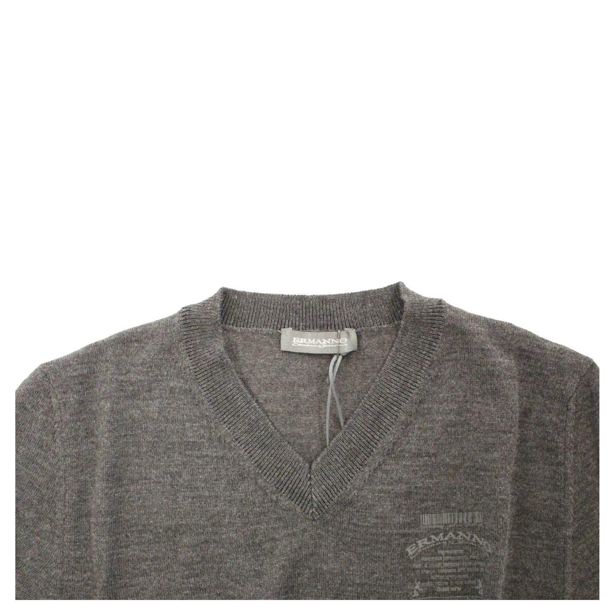 Gray Wool Blend V-neck Pullover Sweater