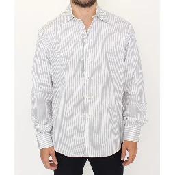 White Gray Striped Regular Fit Casual Shirt