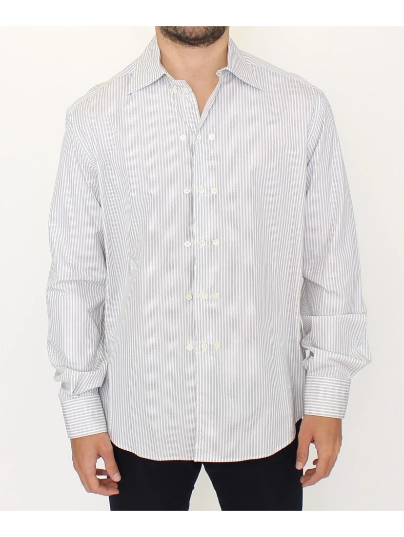 White Gray Striped Regular Fit Casual Shirt