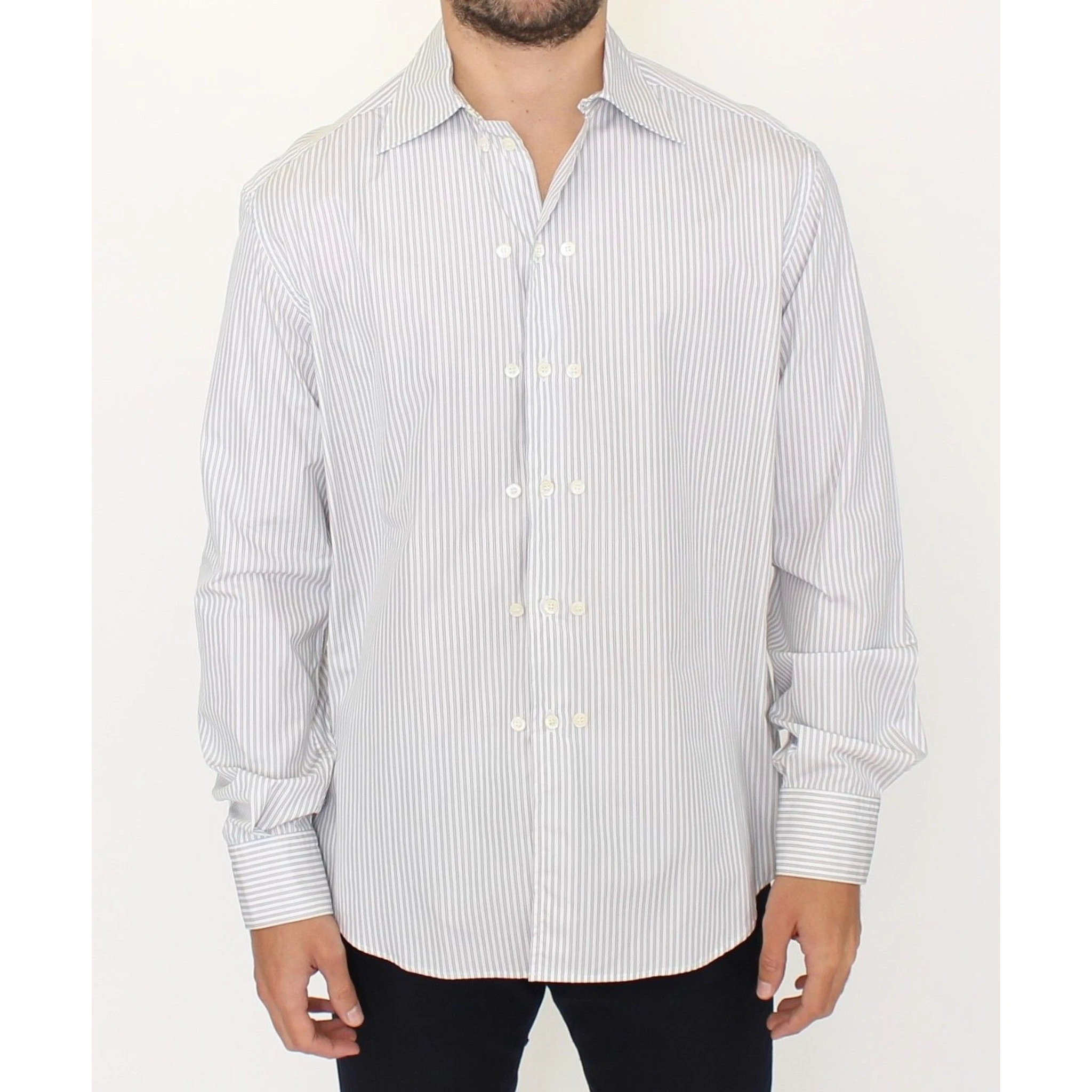 White Gray Striped Regular Fit Casual Shirt