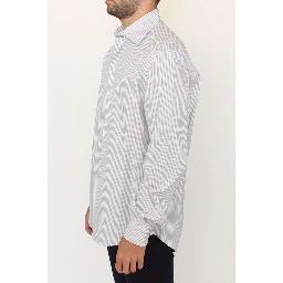 White Gray Striped Regular Fit Casual Shirt